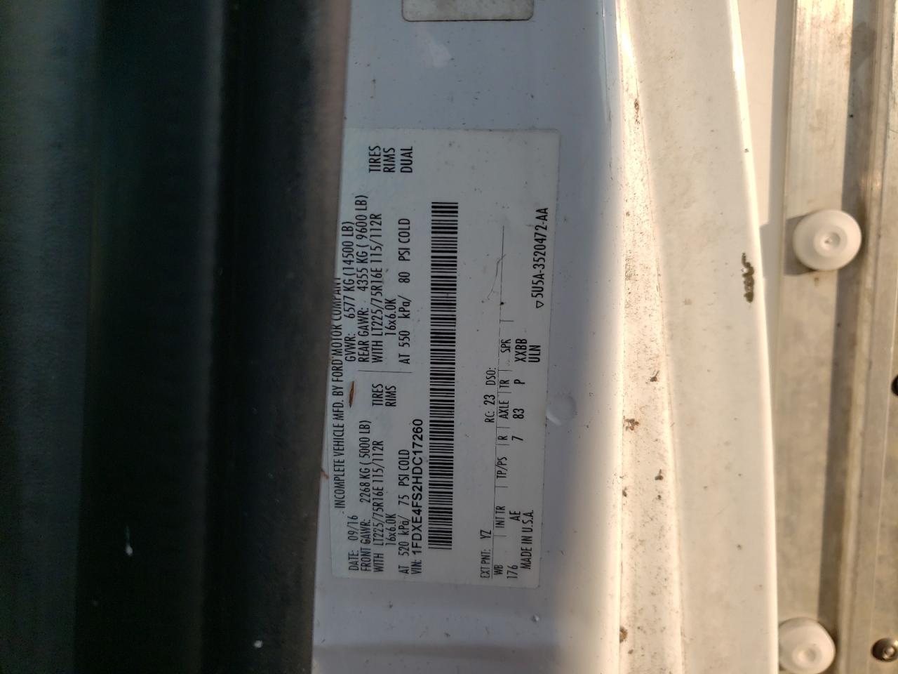 2017 Ford Econoline E450 Super Duty Cutaway Van VIN: 1FDXE4FS2HDC17260 Lot: 66326454