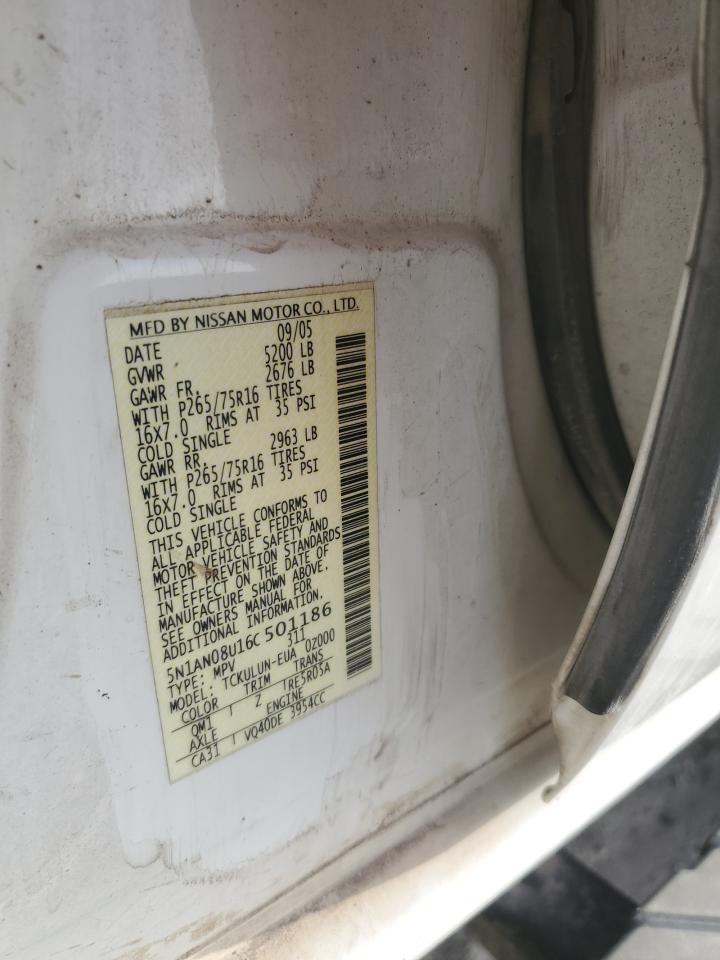 2006 Nissan Xterra Off Road VIN: 5N1AN08U16C501186 Lot: 65407734