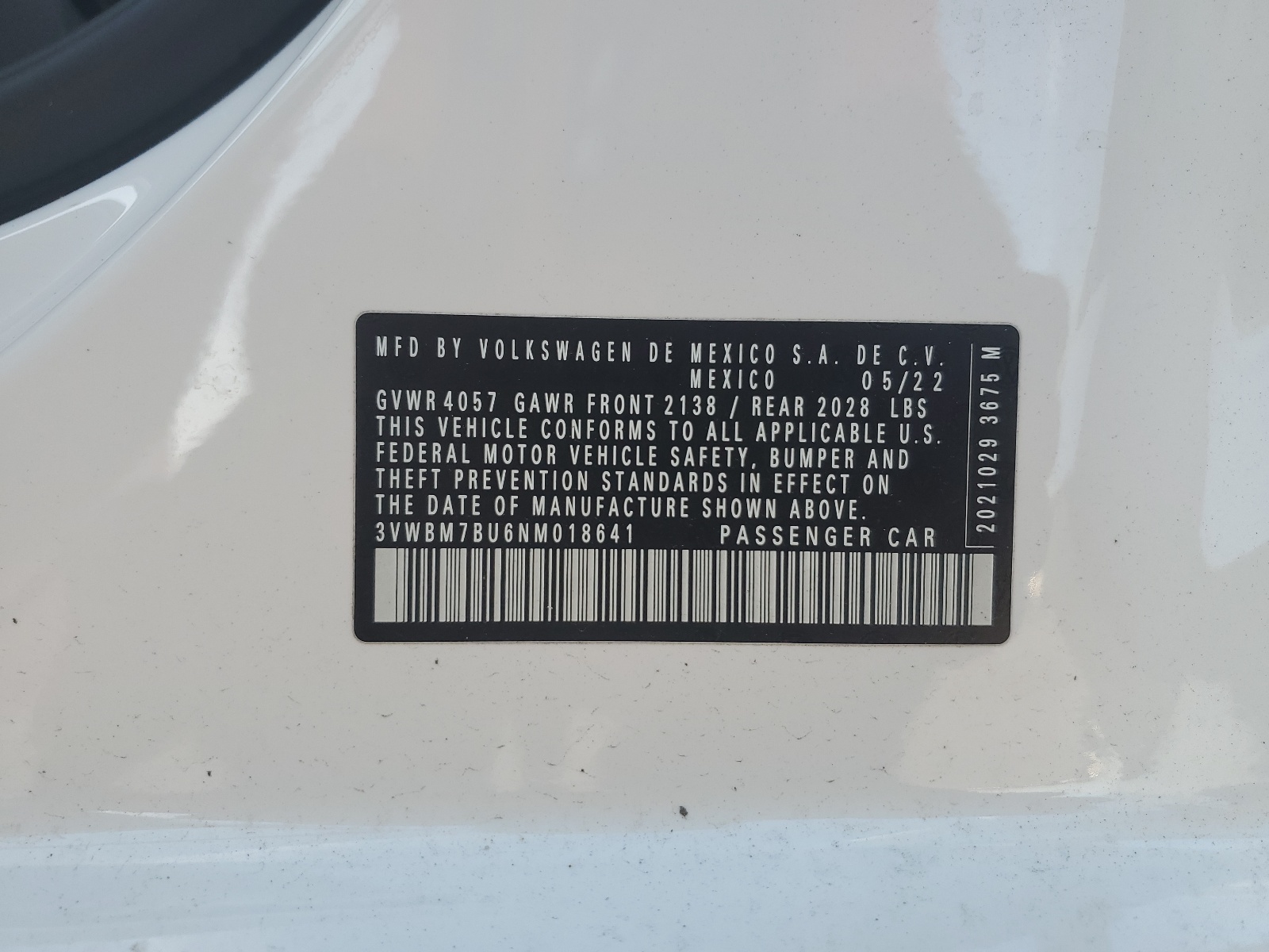 3VWBM7BU6NM018641 2022 Volkswagen Jetta Sport