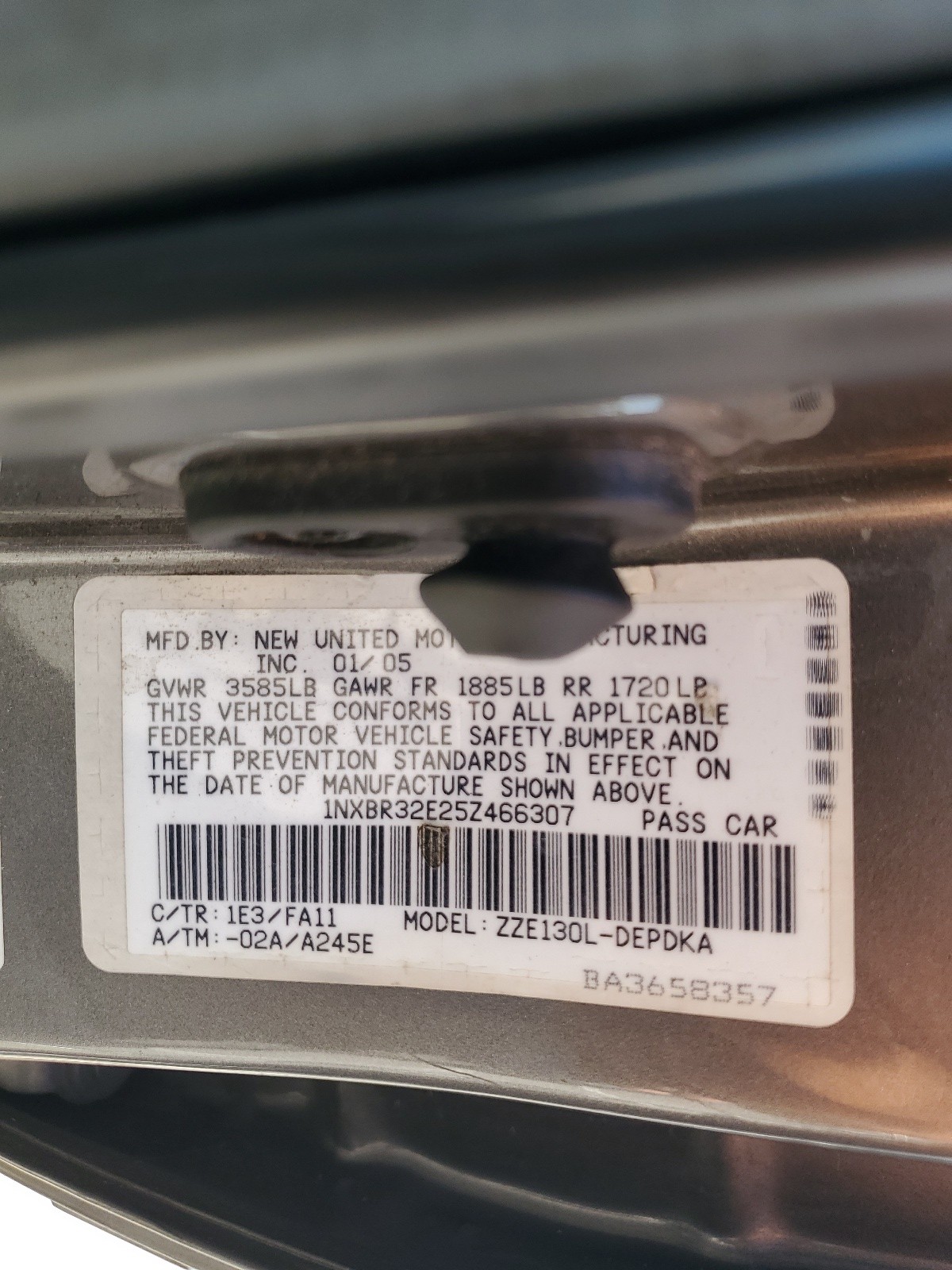 1NXBR32E25Z466307 2005 Toyota Corolla Ce