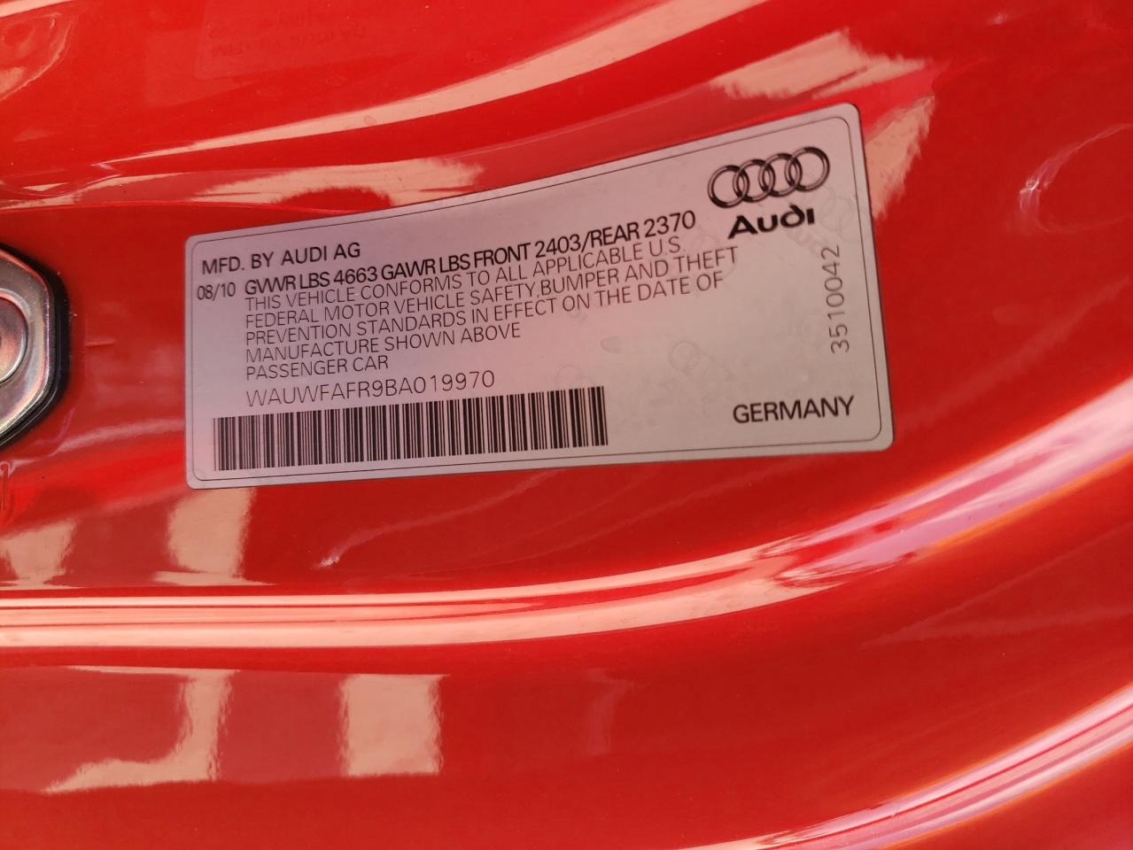 2011 Audi A5 Prestige VIN: WAUWFAFR9BA019970 Lot: 65979944