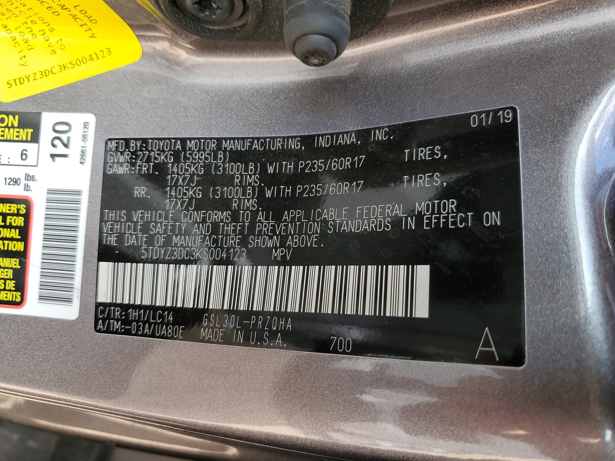 5TDYZ3DC3KS004123 2019 Toyota Sienna Xle