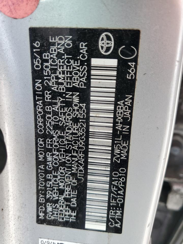 2016 Toyota Prius VIN: JTDKARFU9G3521554 Lot: 65750704