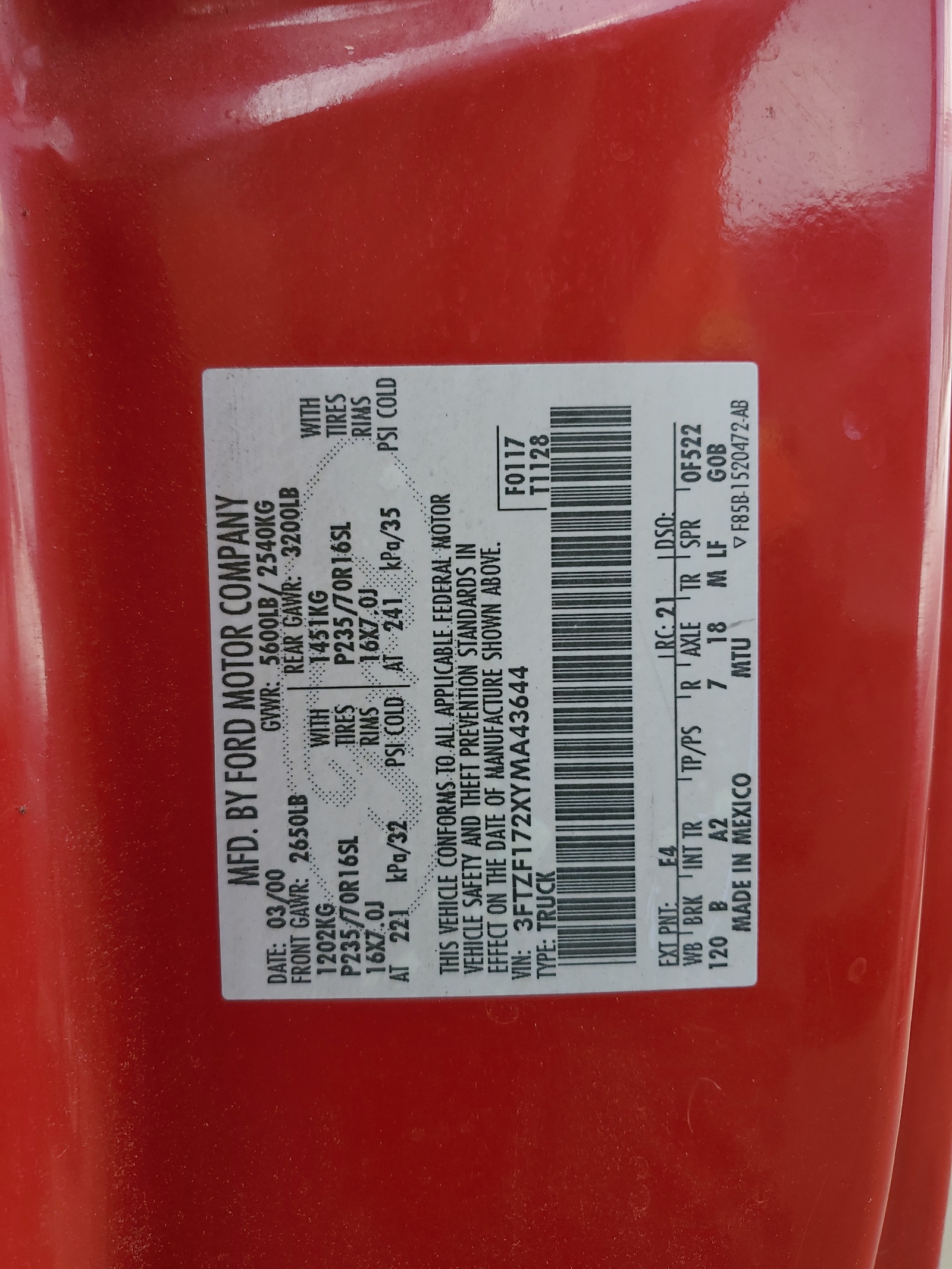 3FTZF172XYMA43644 2000 Ford F150