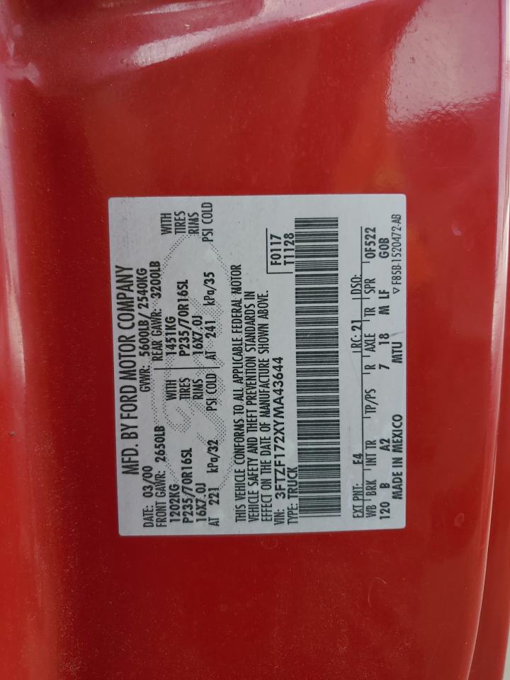 2000 Ford F150 VIN: 3FTZF172XYMA43644 Lot: 66918944