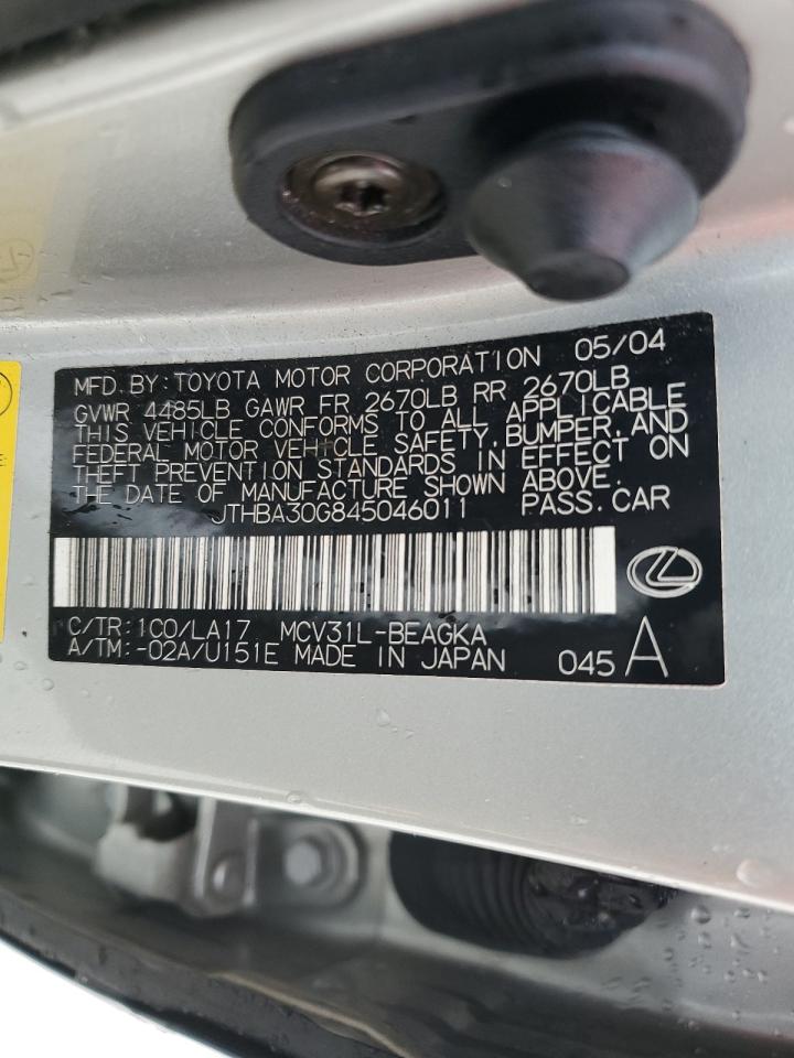 2004 Lexus Es 330 VIN: JTHBA30G845046011 Lot: 68503434