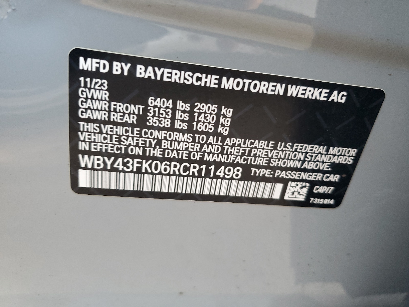 WBY43FK06RCR11498 2024 BMW I5 M60