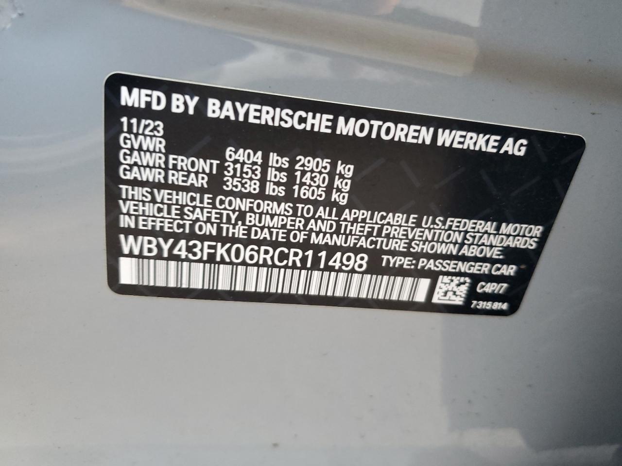 2024 BMW I5 M60 VIN: WBY43FK06RCR11498 Lot: 66786124