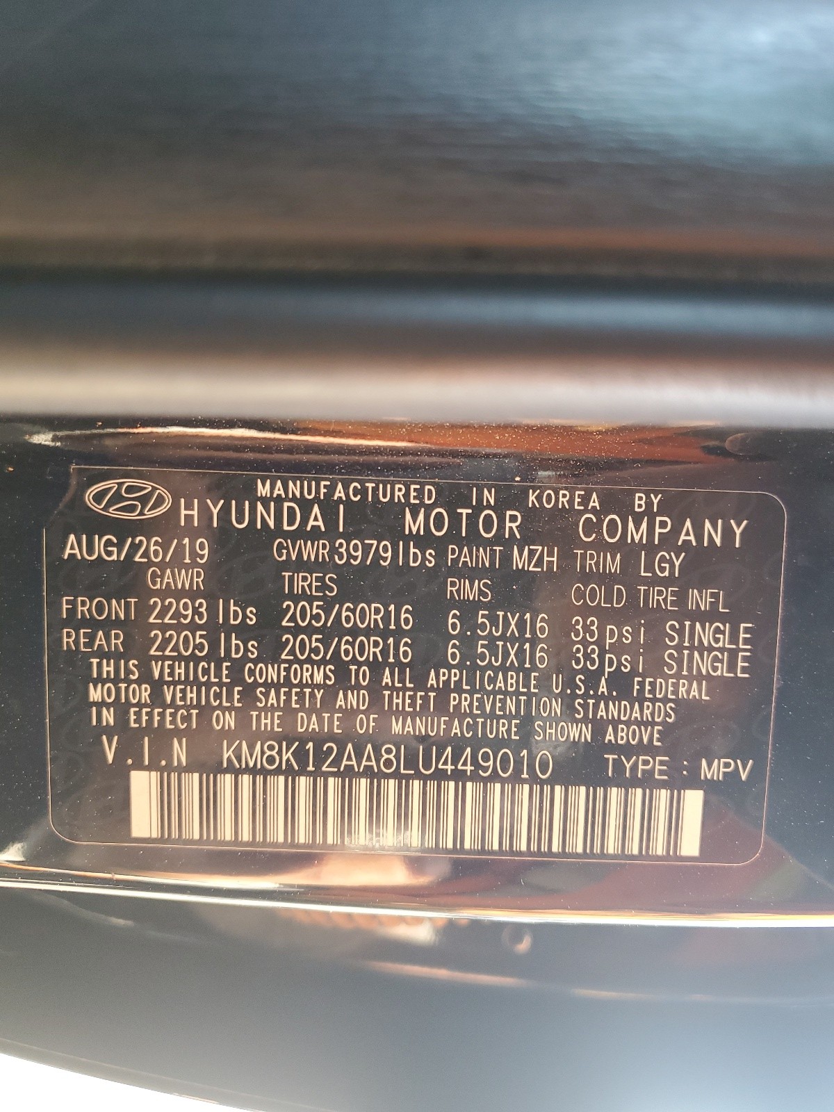 KM8K12AA8LU449010 2020 Hyundai Kona Se