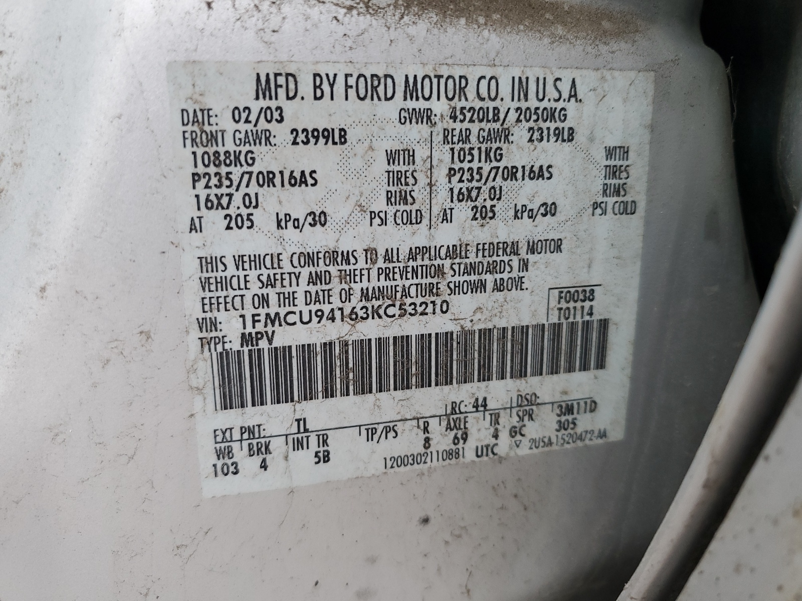 1FMCU94163KC53210 2003 Ford Escape Limited
