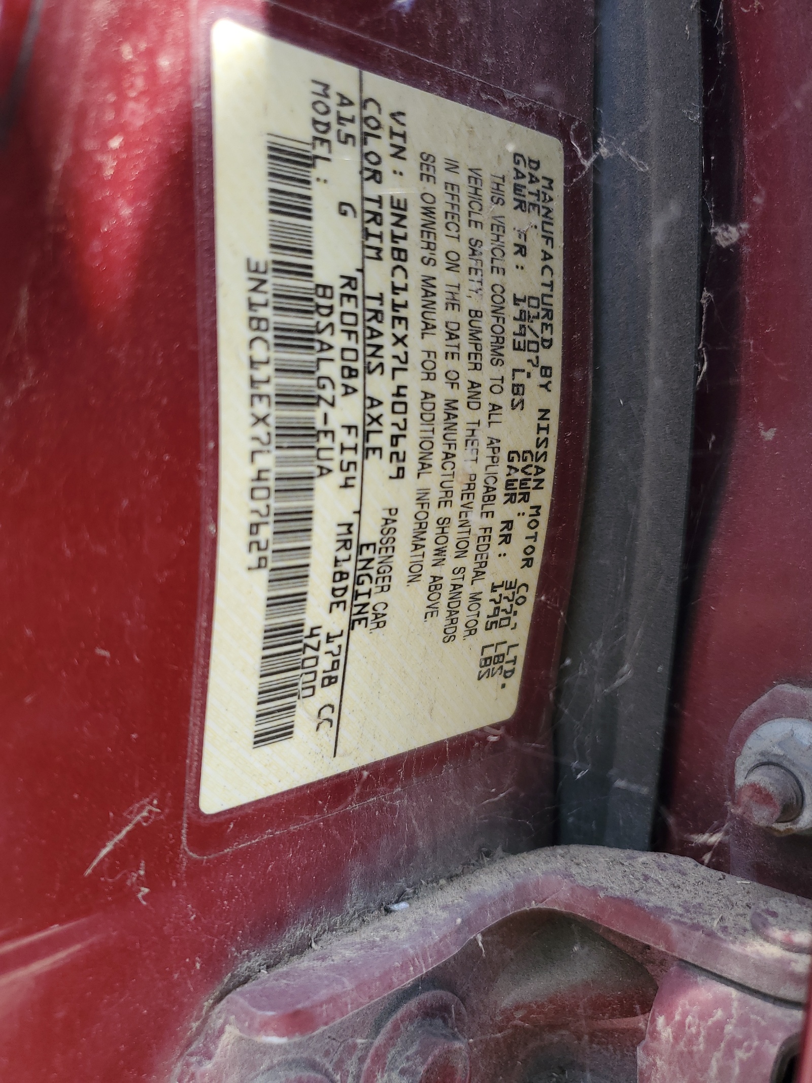 3N1BC11EX7L407629 2007 Nissan Versa S