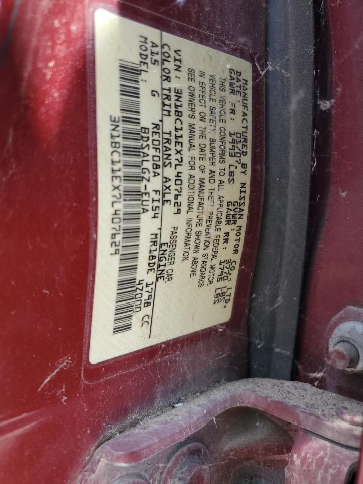 2007 Nissan Versa S VIN: 3N1BC11EX7L407629 Lot: 65853994