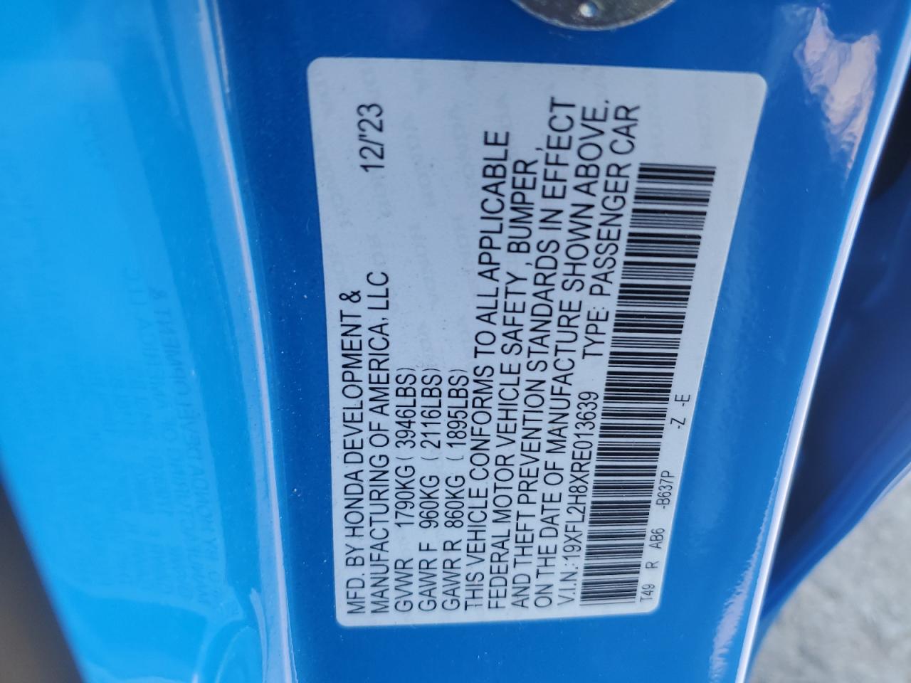 19XFL2H8XRE013639 2024 Honda Civic Sport