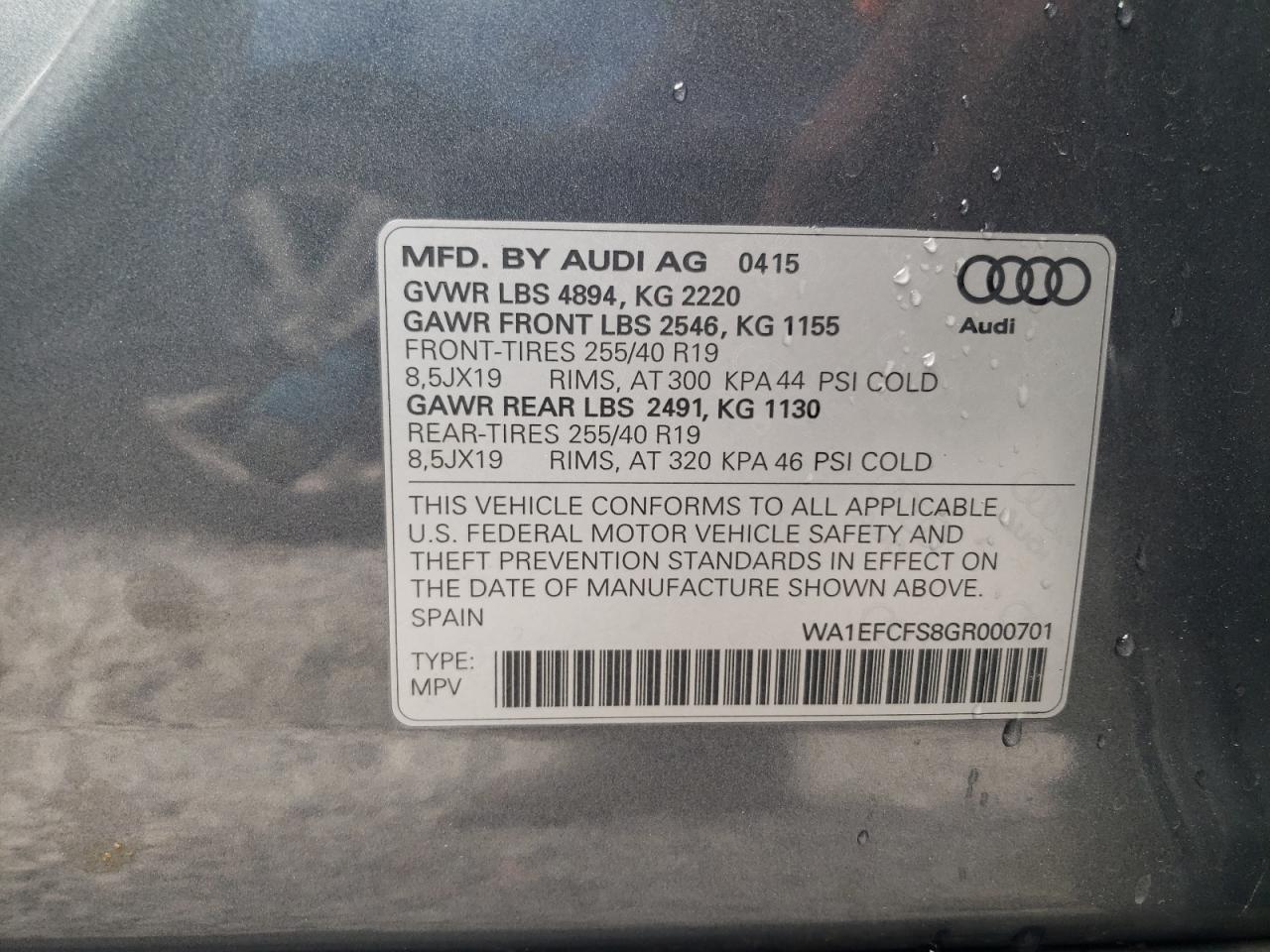 WA1EFCFS8GR000701 2016 Audi Q3 Premium Plus