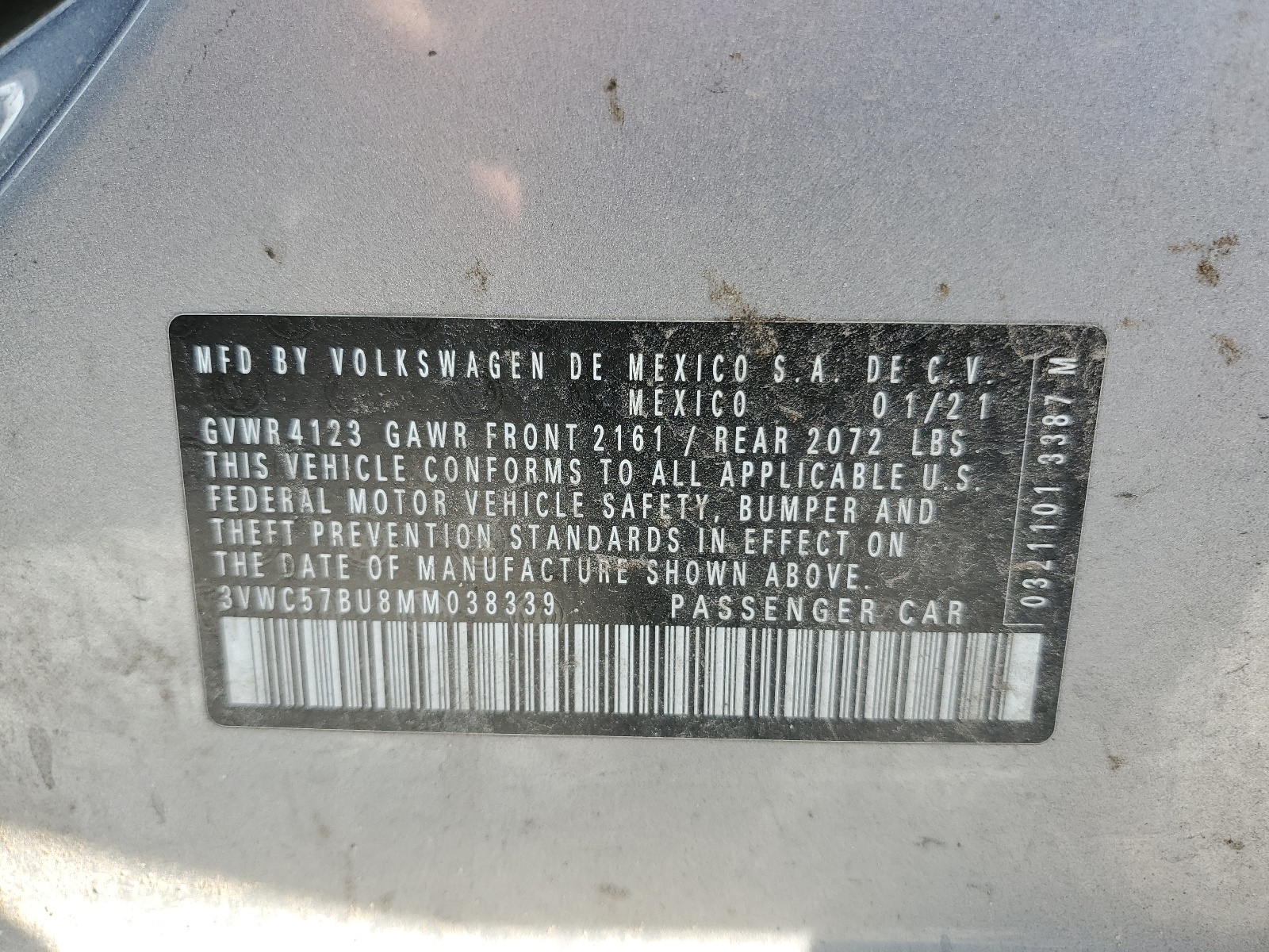 3VWC57BU8MM038339 2021 Volkswagen Jetta S