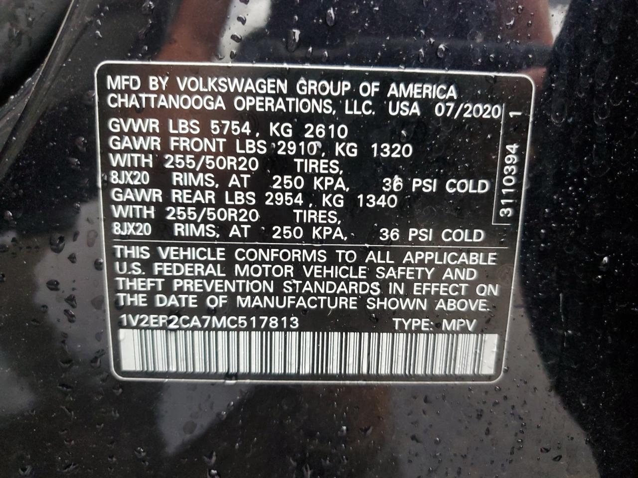 2021 Volkswagen Atlas Sel VIN: 1V2ER2CA7MC517813 Lot: 69175884