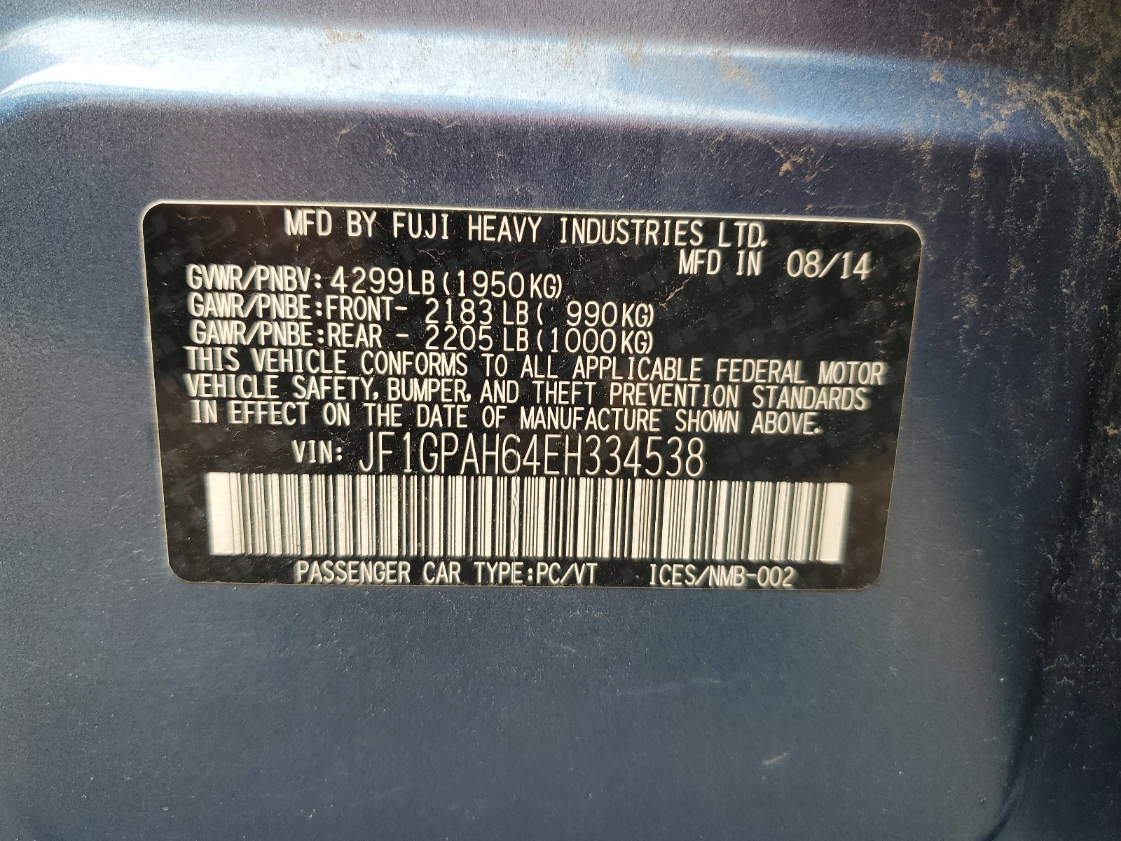 JF1GPAH64EH334538 2014 Subaru Impreza Limited