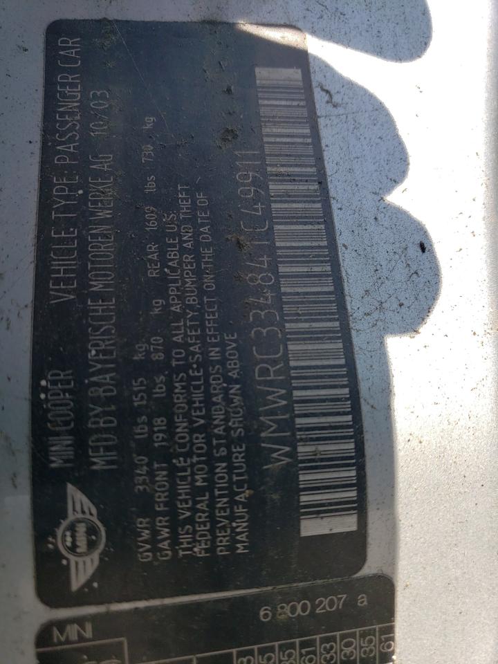 2004 Mini Cooper VIN: WMWRC33484TC49911 Lot: 68570014