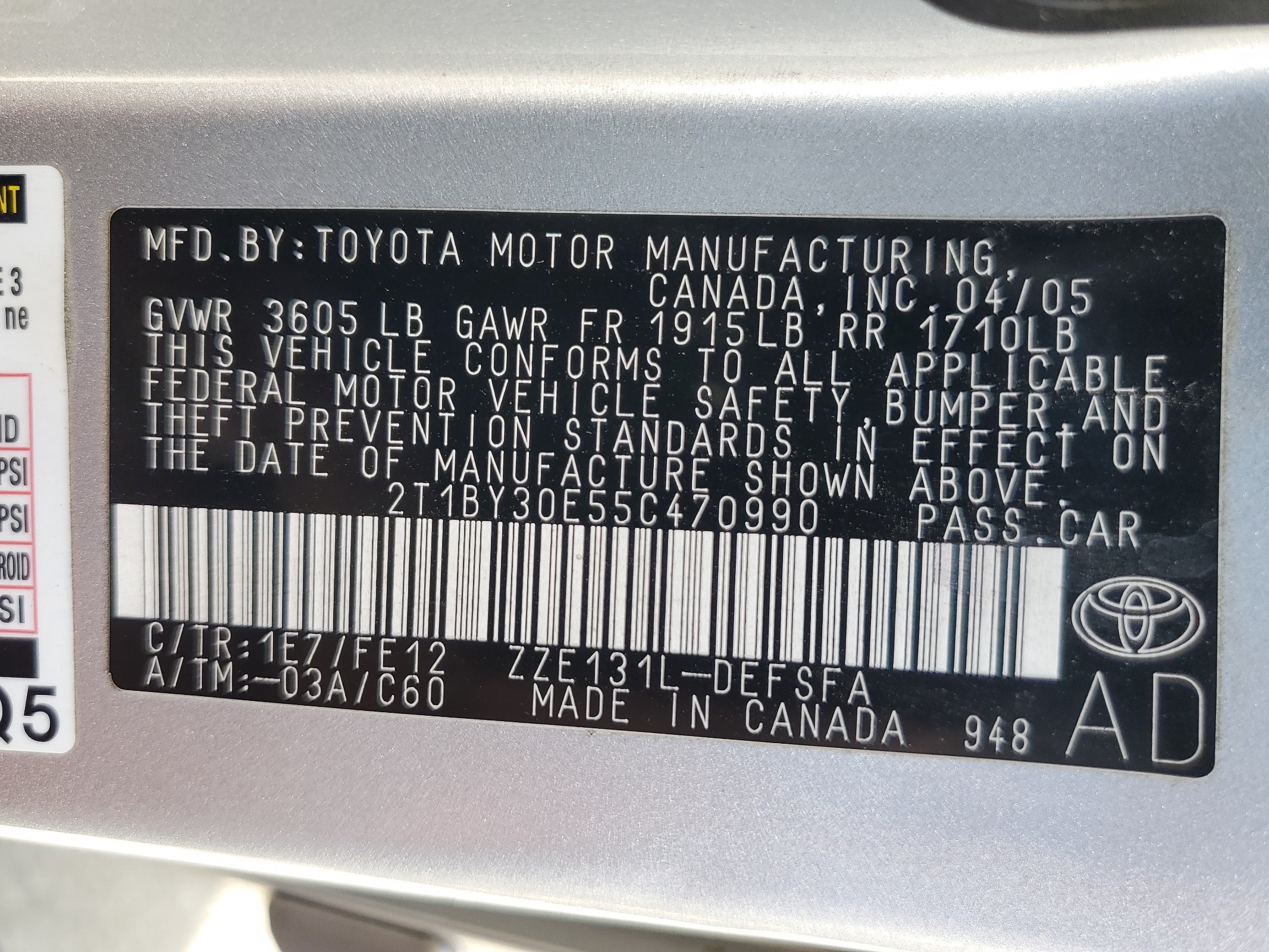 2T1BY30E55C470990 2005 Toyota Corolla Xrs