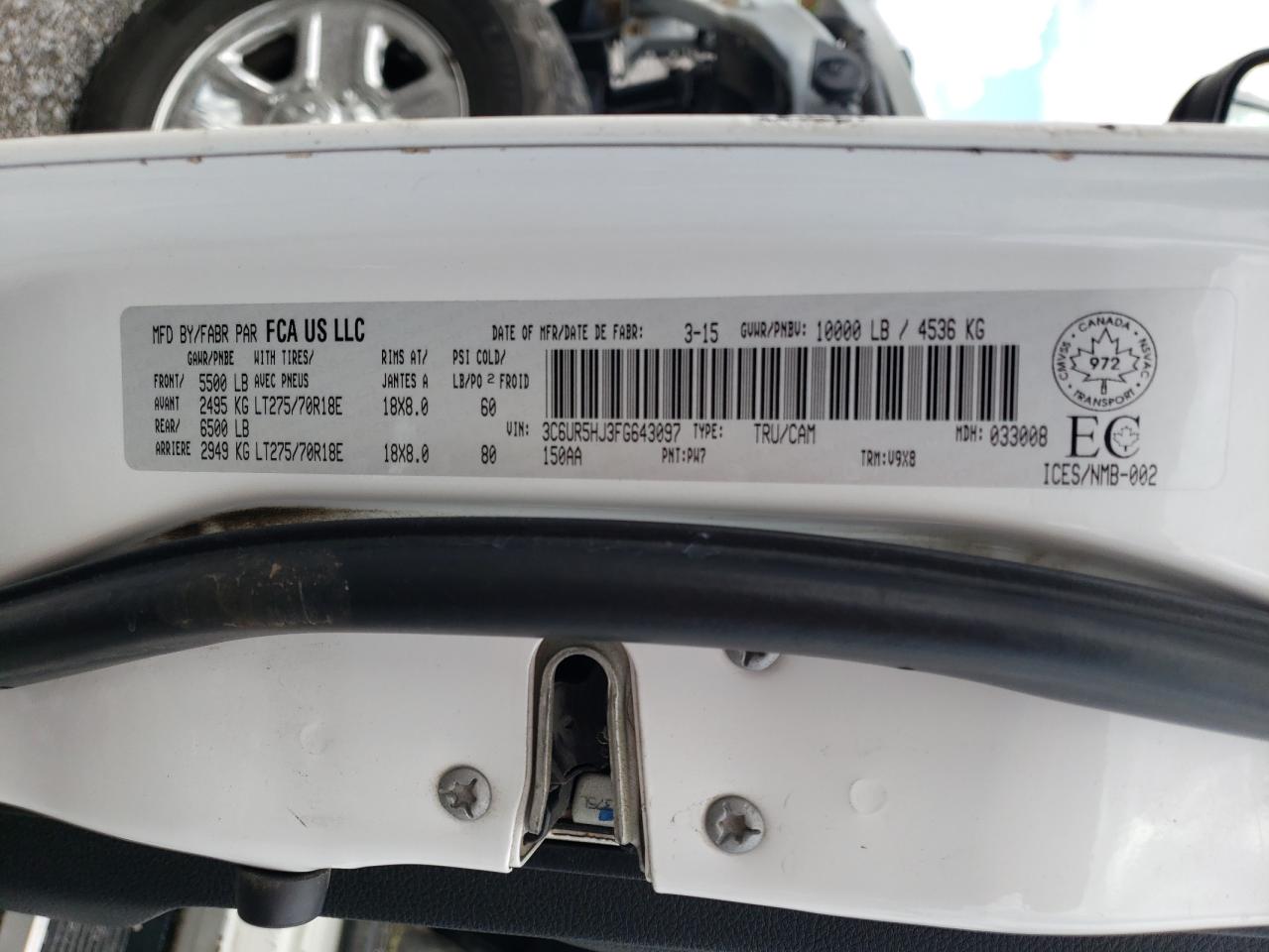 2015 Ram 2500 St VIN: 3C6UR5HJ3FG643097 Lot: 67833274