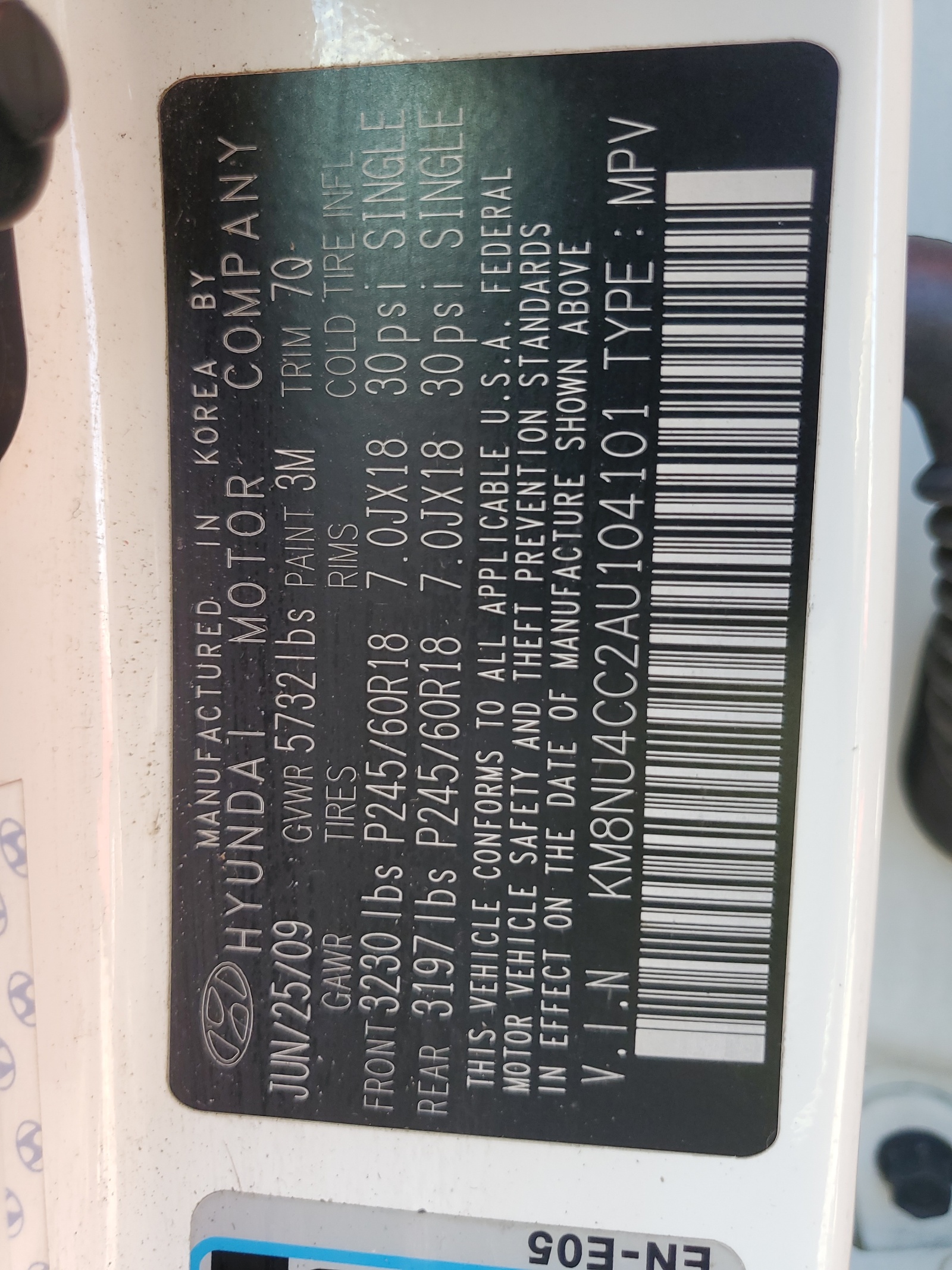 KM8NU4CC2AU104101 2010 Hyundai Veracruz Gls