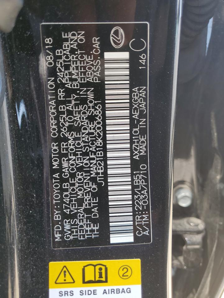 2019 Lexus Es 300H VIN: JTHB21B18K2006861 Lot: 65347214