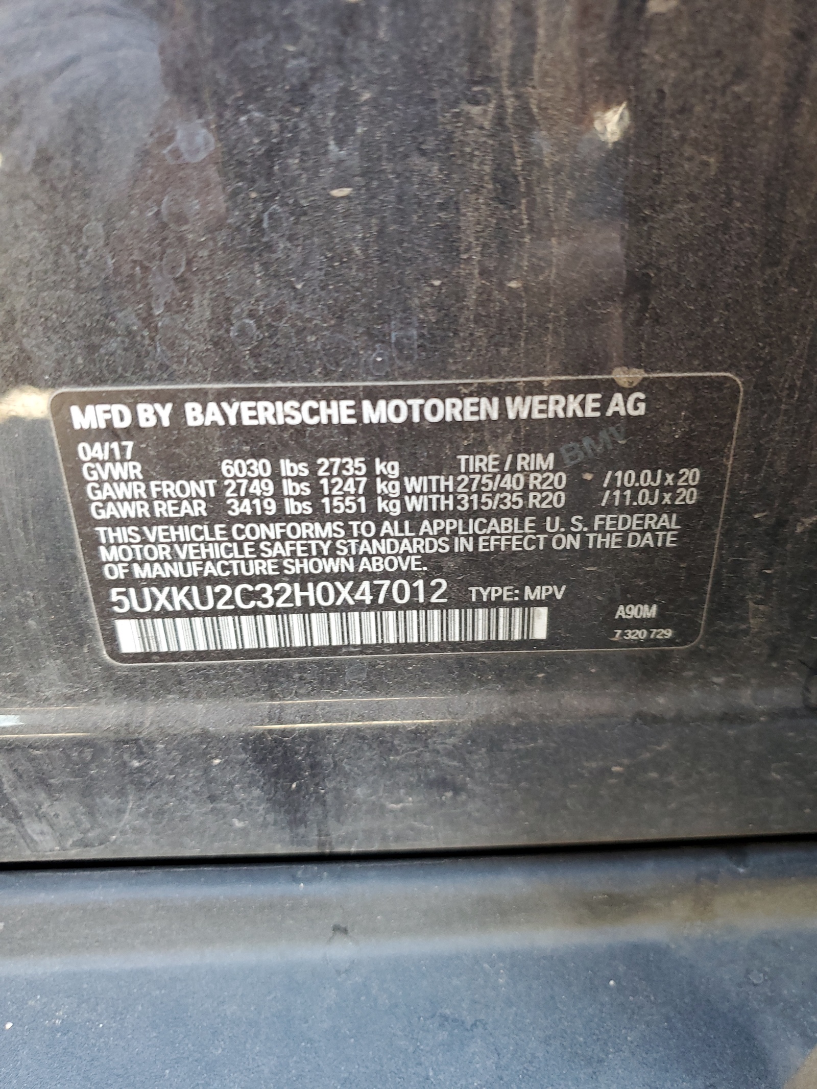 5UXKU2C32H0X47012 2017 BMW X6 xDrive35I