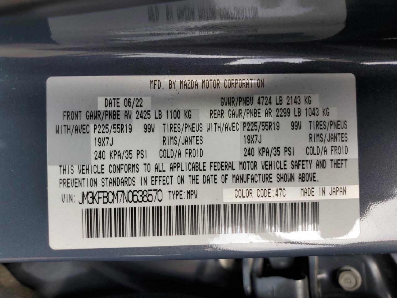 2022 Mazda Cx-5 Preferred VIN: JM3KFBCM7N0638570 Lot: 65998934