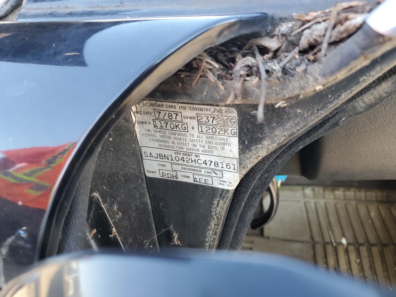 1987 Jaguar Xj12 VIN: SAJBN1042HC478161 Lot: 65627494