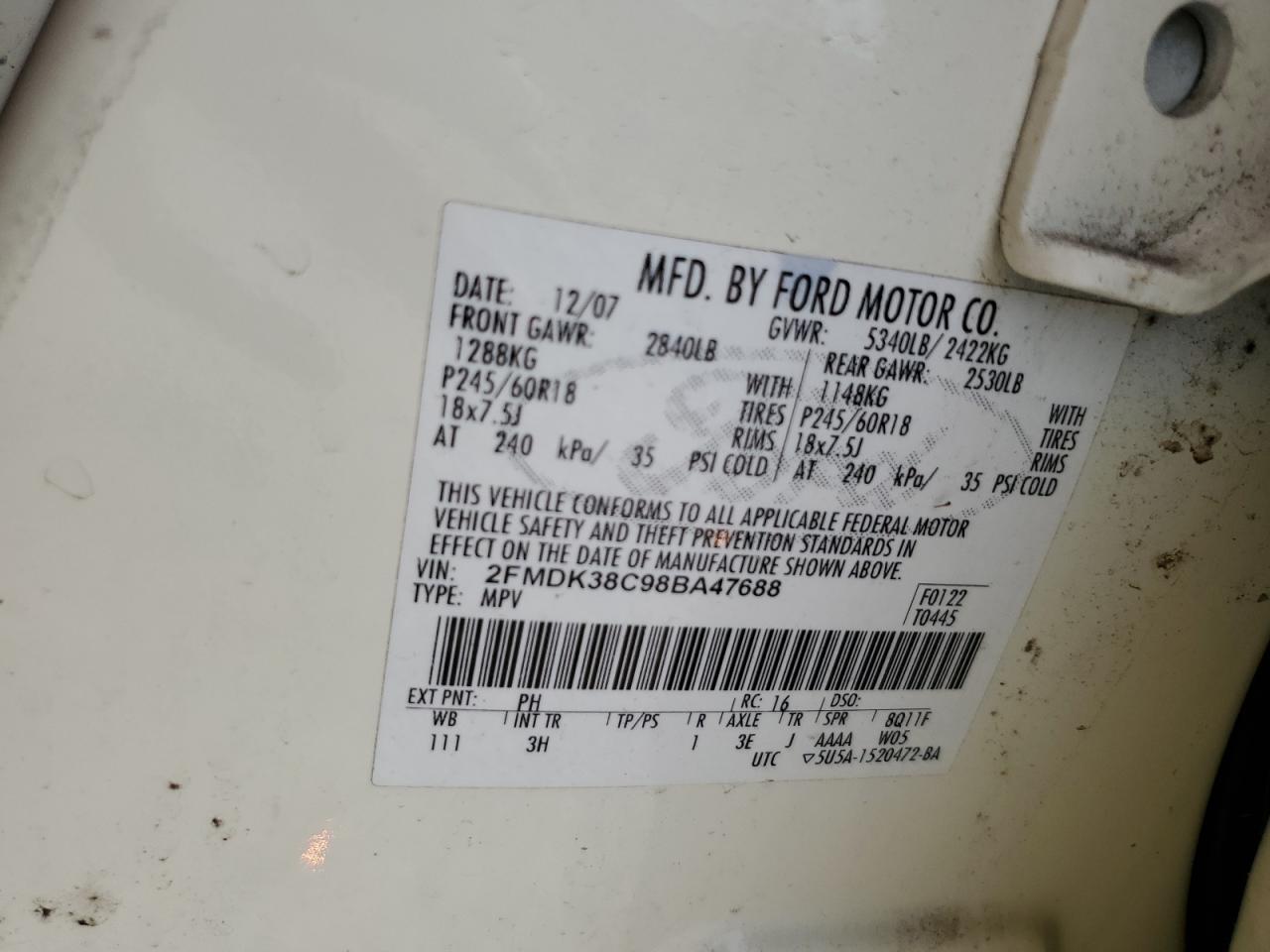 2FMDK38C98BA47688 2008 Ford Edge Sel