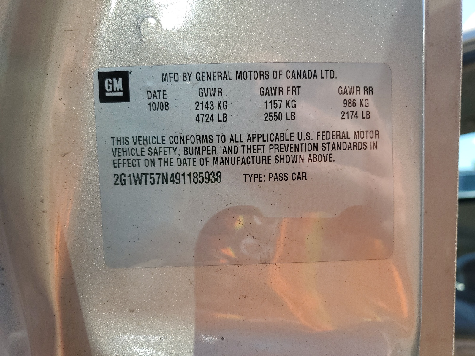 2G1WT57N491185938 2009 Chevrolet Impala 1Lt