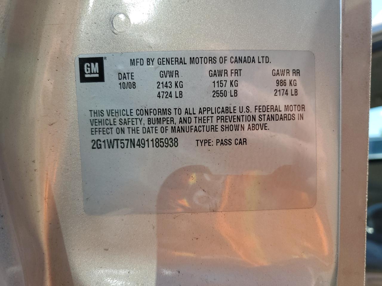 2009 Chevrolet Impala 1Lt VIN: 2G1WT57N491185938 Lot: 66708624