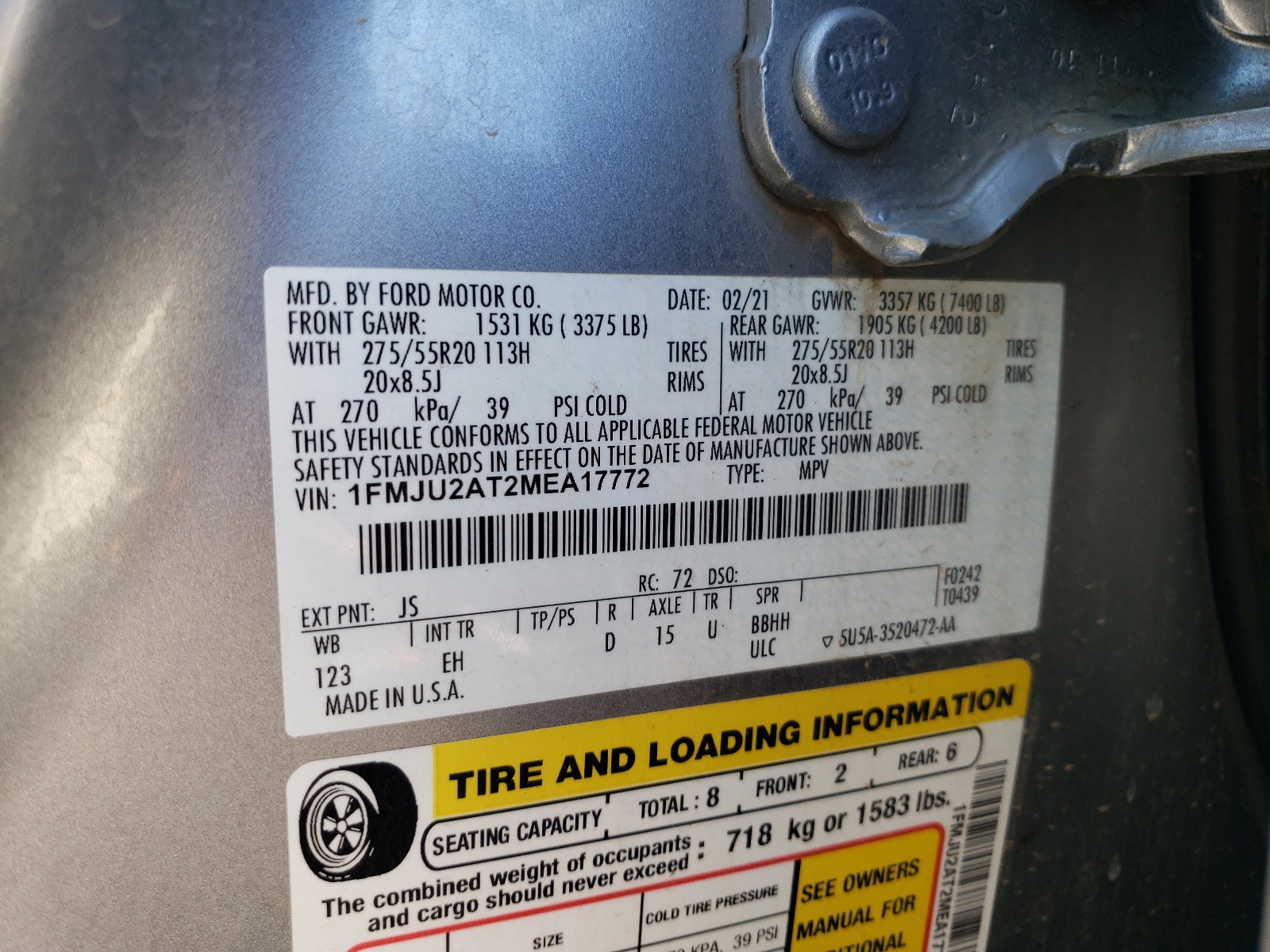 1FMJU2AT2MEA17772 2021 Ford Expedition Limited