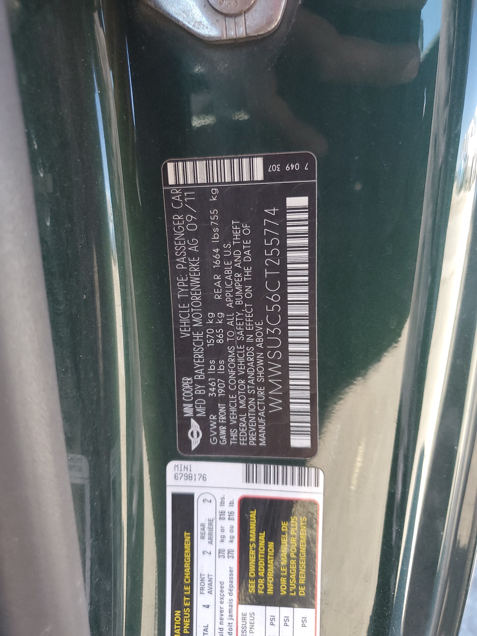 WMWSU3C56CT255774 2012 Mini Cooper