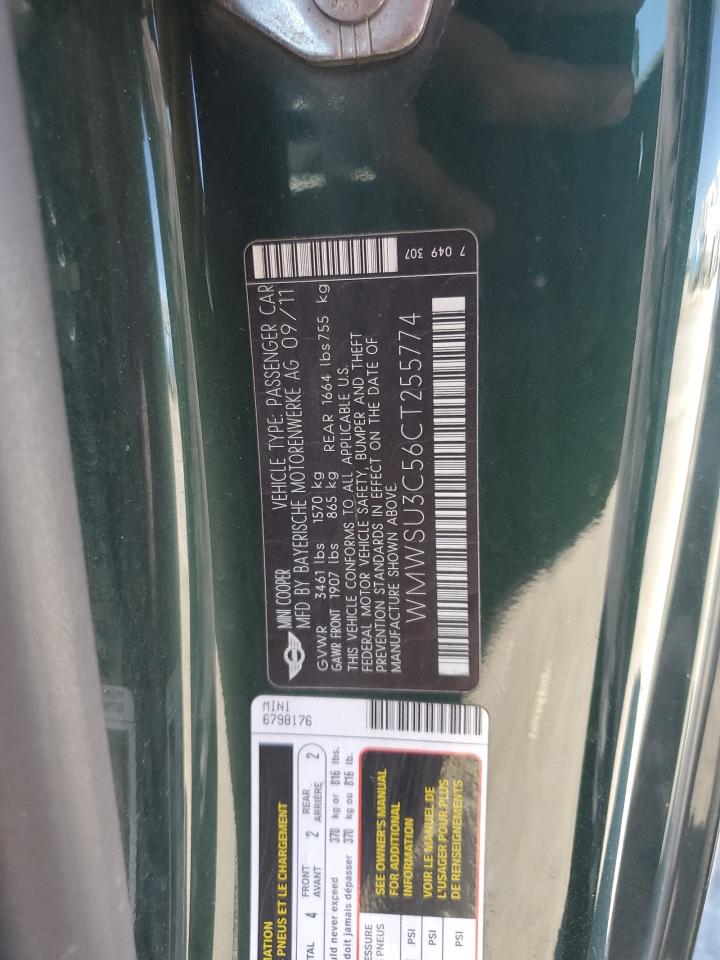 2012 Mini Cooper VIN: WMWSU3C56CT255774 Lot: 67346654