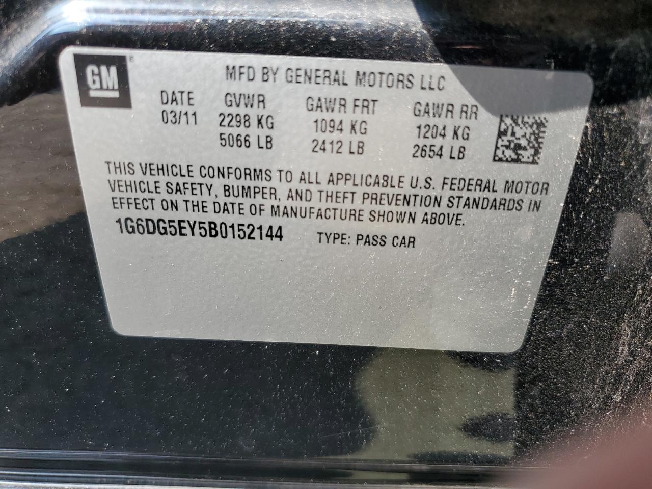 2011 Cadillac Cts Luxury Collection VIN: 1G6DG5EY5B0152144 Lot: 67911484