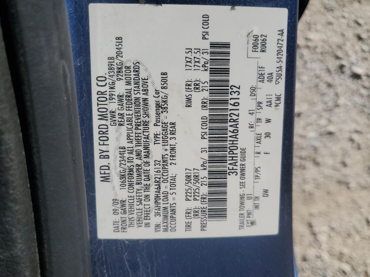 2010 Ford Fusion Se VIN: 3FAHP0HA6AR216132 Lot: 67775844