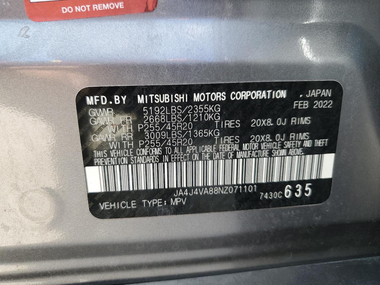 JA4J4VA88NZ071101 2022 Mitsubishi Outlander Sel