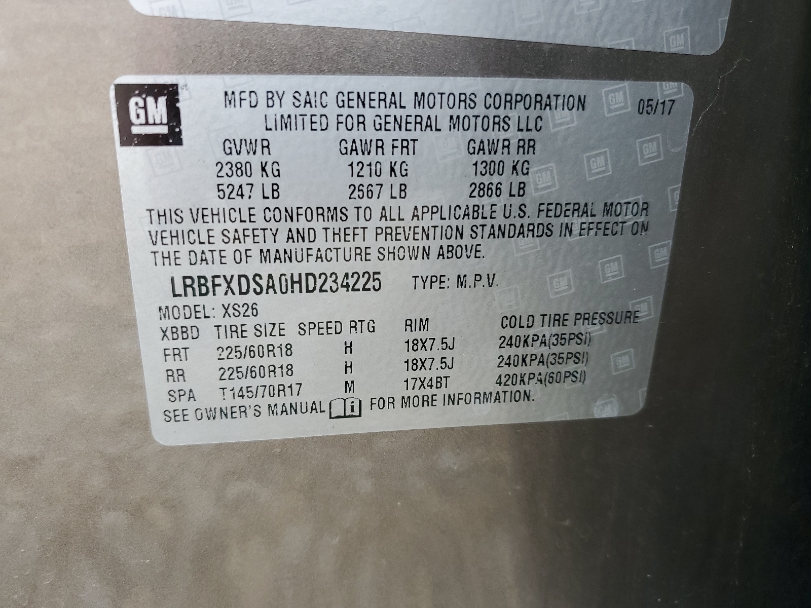 LRBFXDSA0HD234225 2017 Buick Envision Essence