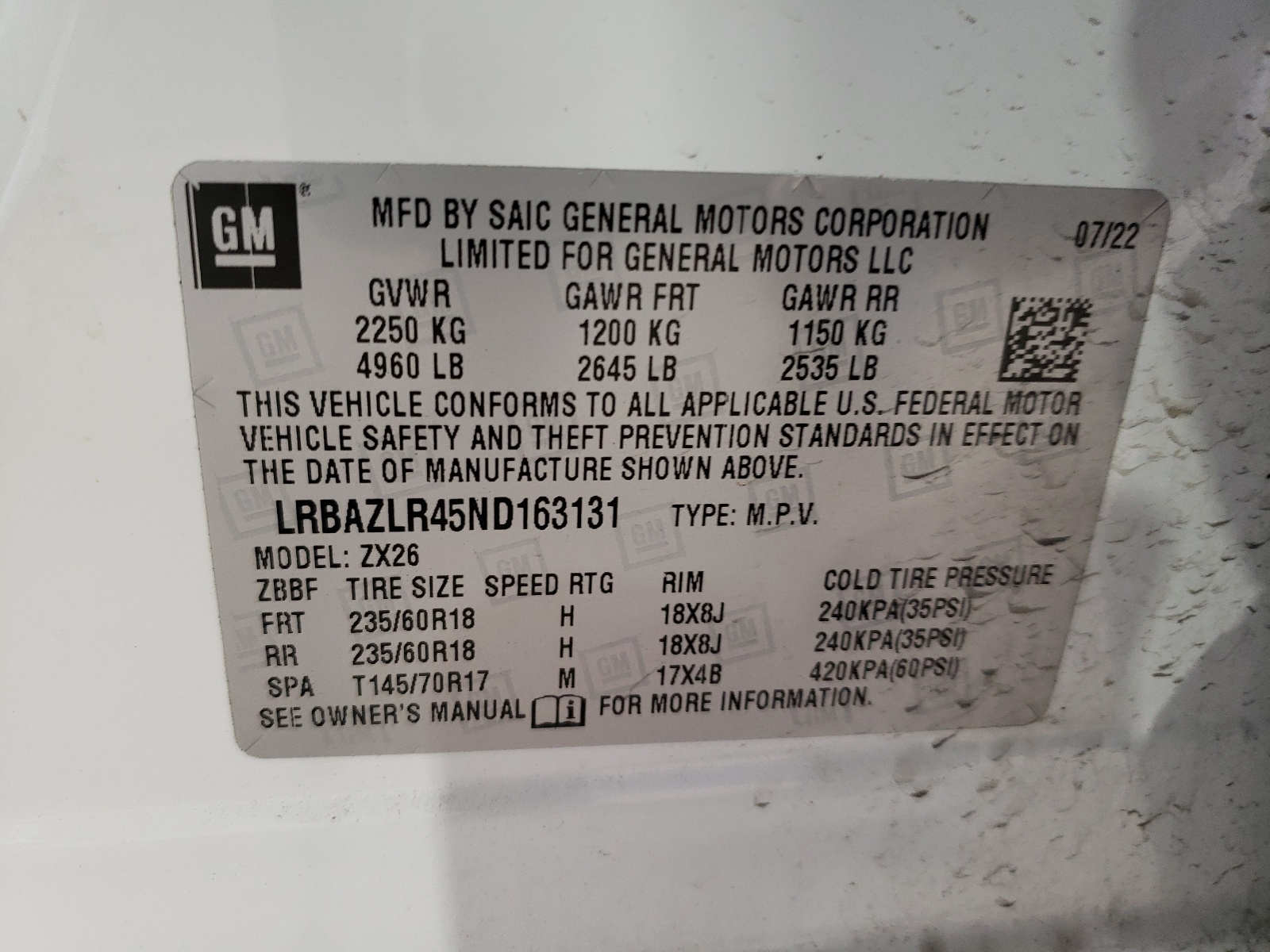 LRBAZLR45ND163131 2022 Buick Envision Preferred