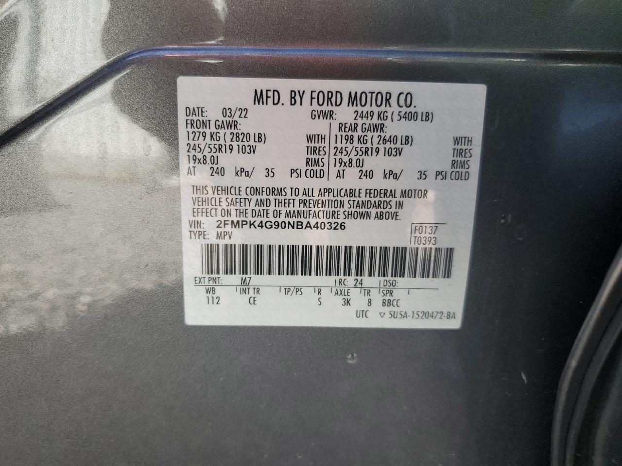 2FMPK4G90NBA40326 2022 Ford Edge Se