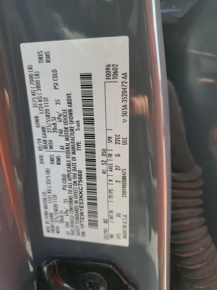 2019 Ford F150 Supercrew VIN: 1FTEW1E53KKC75660 Lot: 68691084