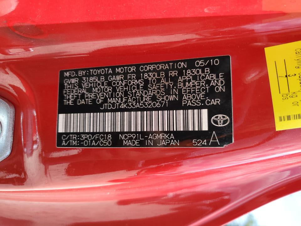 JTDJT4K33A5320671 2010 Toyota Yaris