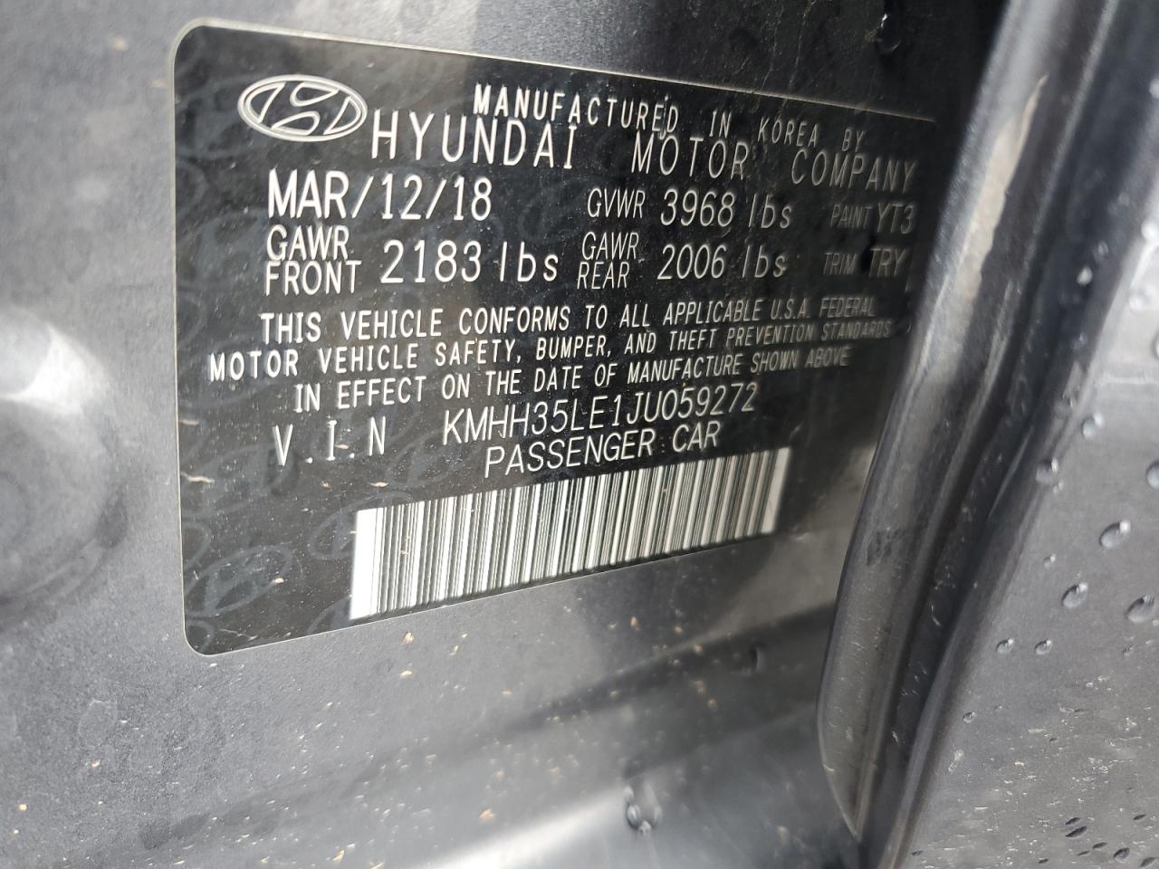 2018 Hyundai Elantra Gt VIN: KMHH35LE1JU059272 Lot: 66650034