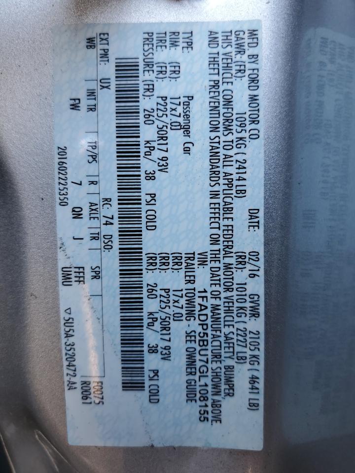 2016 Ford C-Max Sel VIN: 1FADP5BU7GL108155 Lot: 66069914