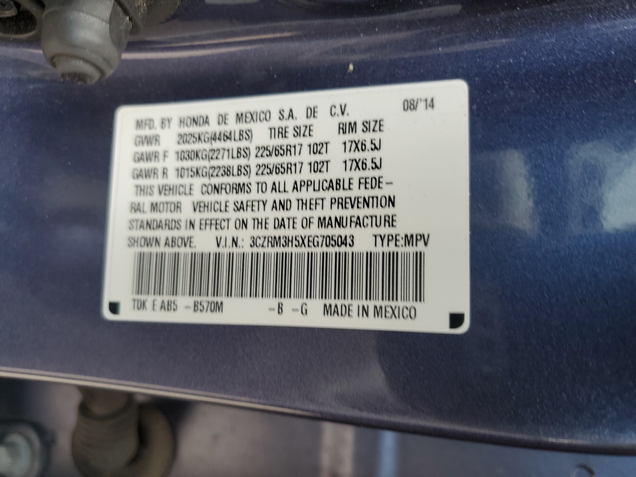 3CZRM3H5XEG705043 2014 Honda Cr-V Ex