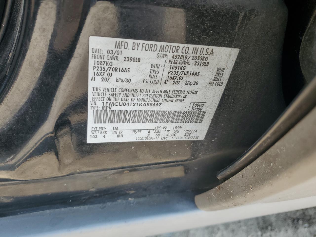 2001 Ford Escape Xlt VIN: 1FMCU04121KA88667 Lot: 65326494