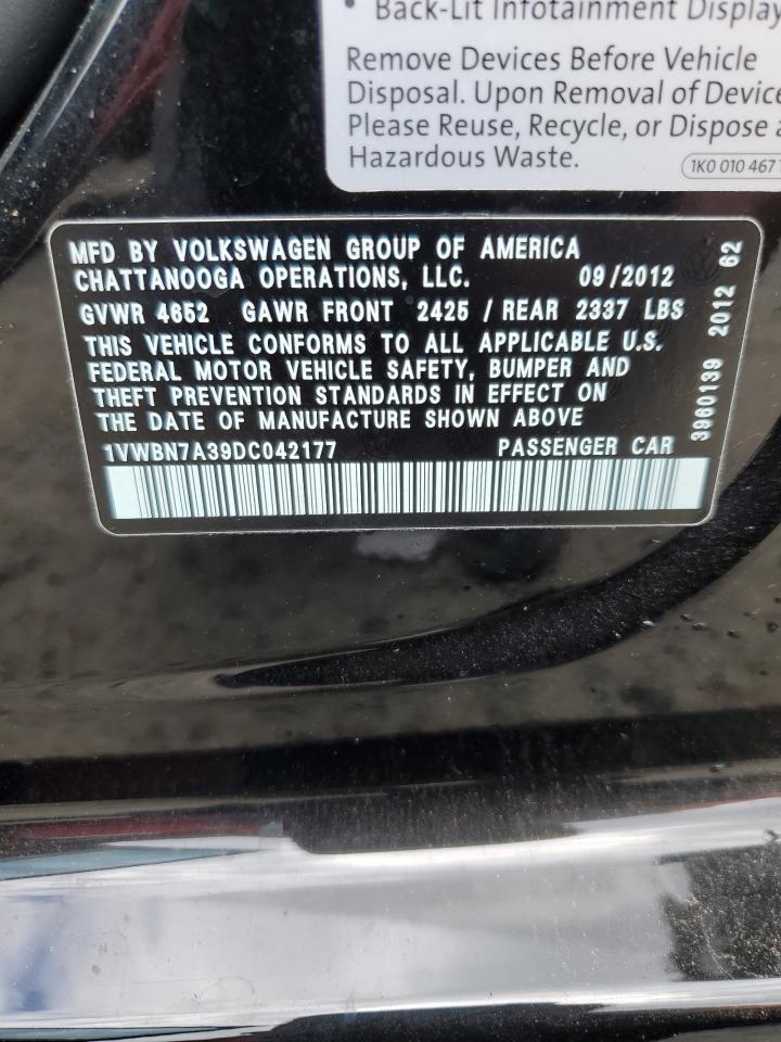 2013 Volkswagen Passat Se VIN: 1VWBN7A39DC042177 Lot: 68307344