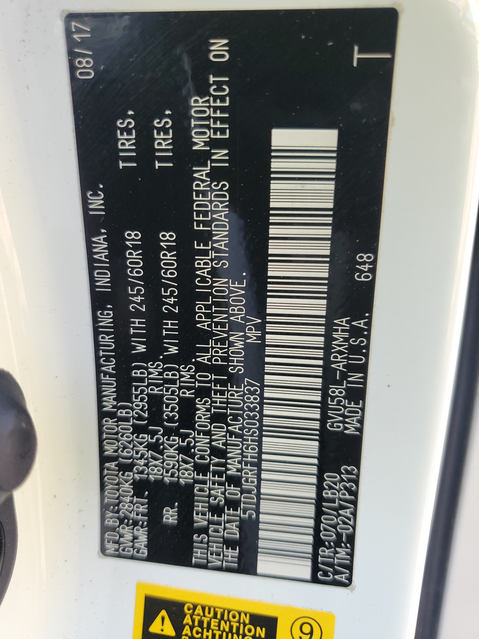 5TDJGRFH6HS033837 2017 Toyota Highlander Hybrid