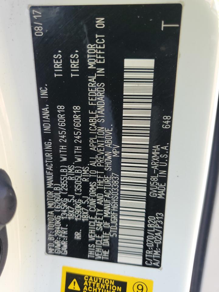 2017 Toyota Highlander Hybrid VIN: 5TDJGRFH6HS033837 Lot: 67377474